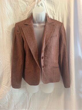 Vintage Wool Blend Herringbone Blazer - Burgundy Mauve - Size 8